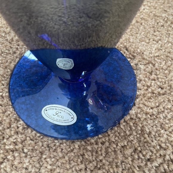 Cys Excel Blue Carnival Glass Hand Blown Vase - Picture 4 of 5